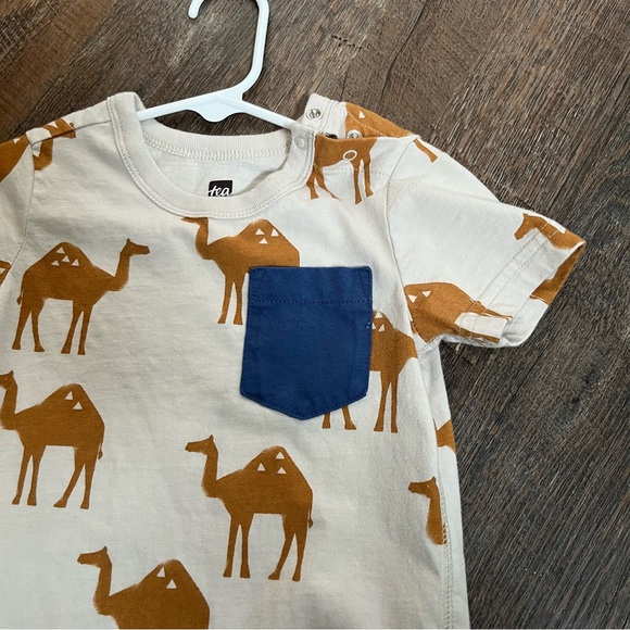 Tea Collection Camel Print Shorts Pocket Romper Size 18-24m - Picture 6 of 6
